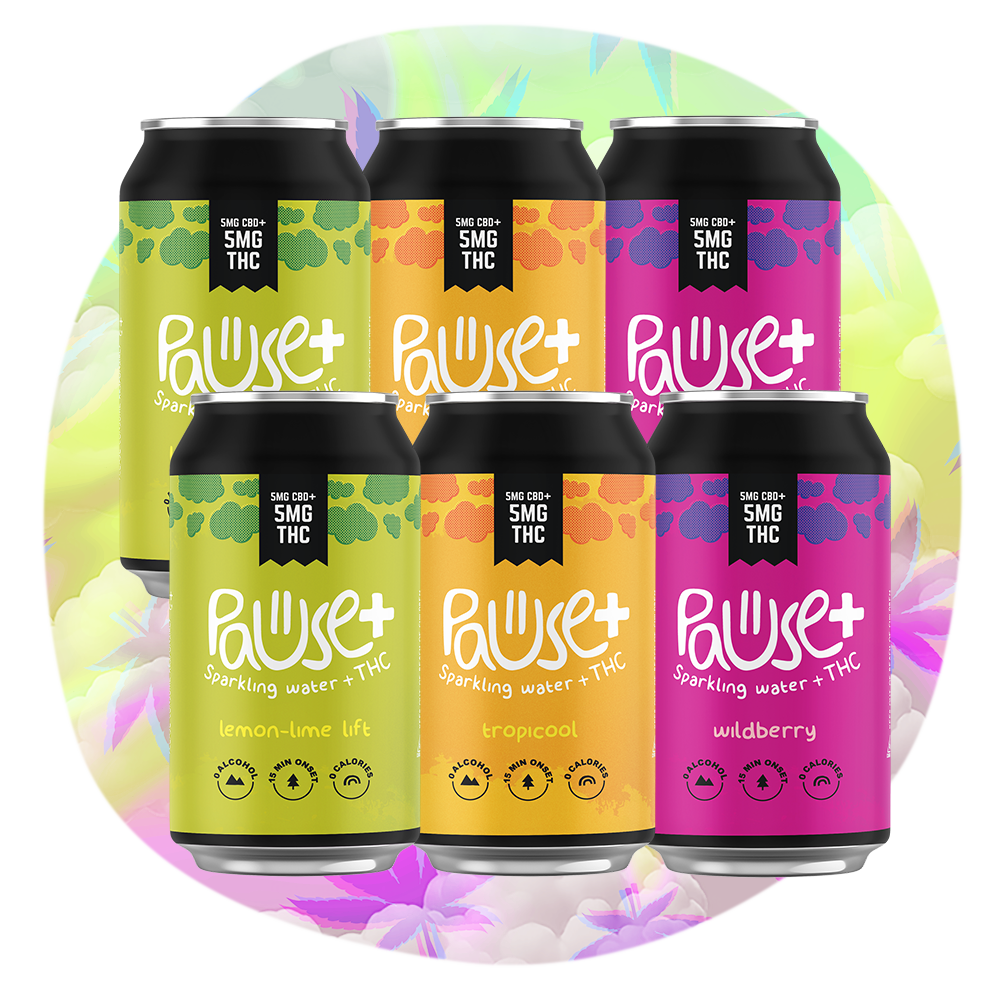 5MG THC + CBD infused Pause+ Sparkling Water Variety 6-Pack