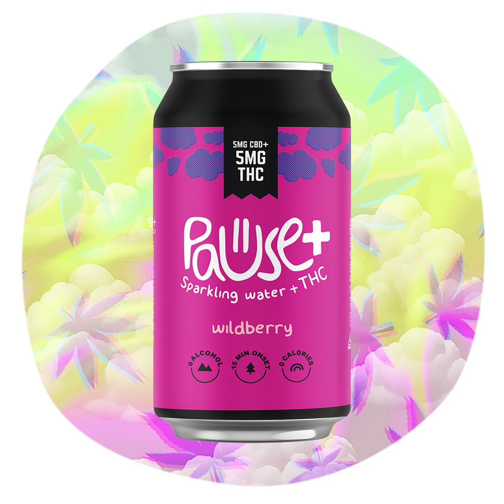 5MG THC + CBD infused Wildberry Pause+ Sparkling Water 4pk